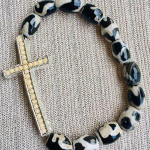 Crystal Cross Collection: African Hand Painted Glass Bead Bracelet